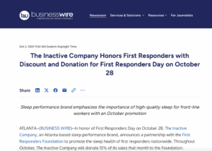 The Inactive Company Honors First Responders with Discount and Donation for First Responders Day on October 28