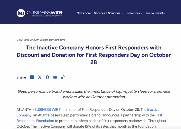 The Inactive Company Honors First Responders with Discount and Donation for First Responders Day on October 28